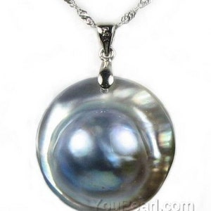 Gray mabe pearl pendant, cultured natural sea pearl pendant, 925 sterling silver baroque pendant necklace, 19-22mm, FLQ900-BP