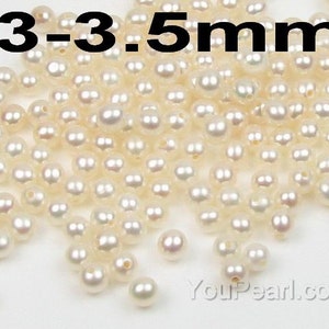 AA+ round loose pearl, 3-3.5mm white natural pearl beads, lustrous real fresh water pearl, half drilled hole pearl, on sale, FLR3035-W