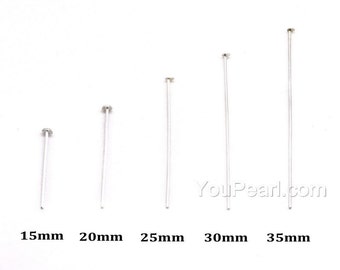 perno testa argento 925, spilli con testa lunga piatte, headpins argento bigiotteria, 15mm 20mm 25mm 30mm 40mm 45mm a 35mm, 10 pezzi, FD-HP