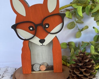 Salvadanaio Woodlad Fox, nursery bank personalizzato, salvadanaio per bambini