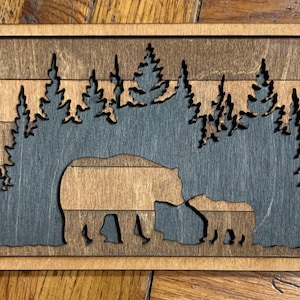 Imagen de oso de mamá, imagen de vida silvestre, 3d, capas, cachorros de oso, imagen de oso rústico, decoración rústica del hogar