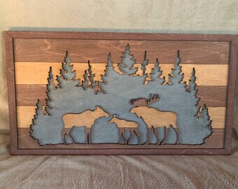 Rustic Wildlife Moose family wall decor picture plaque