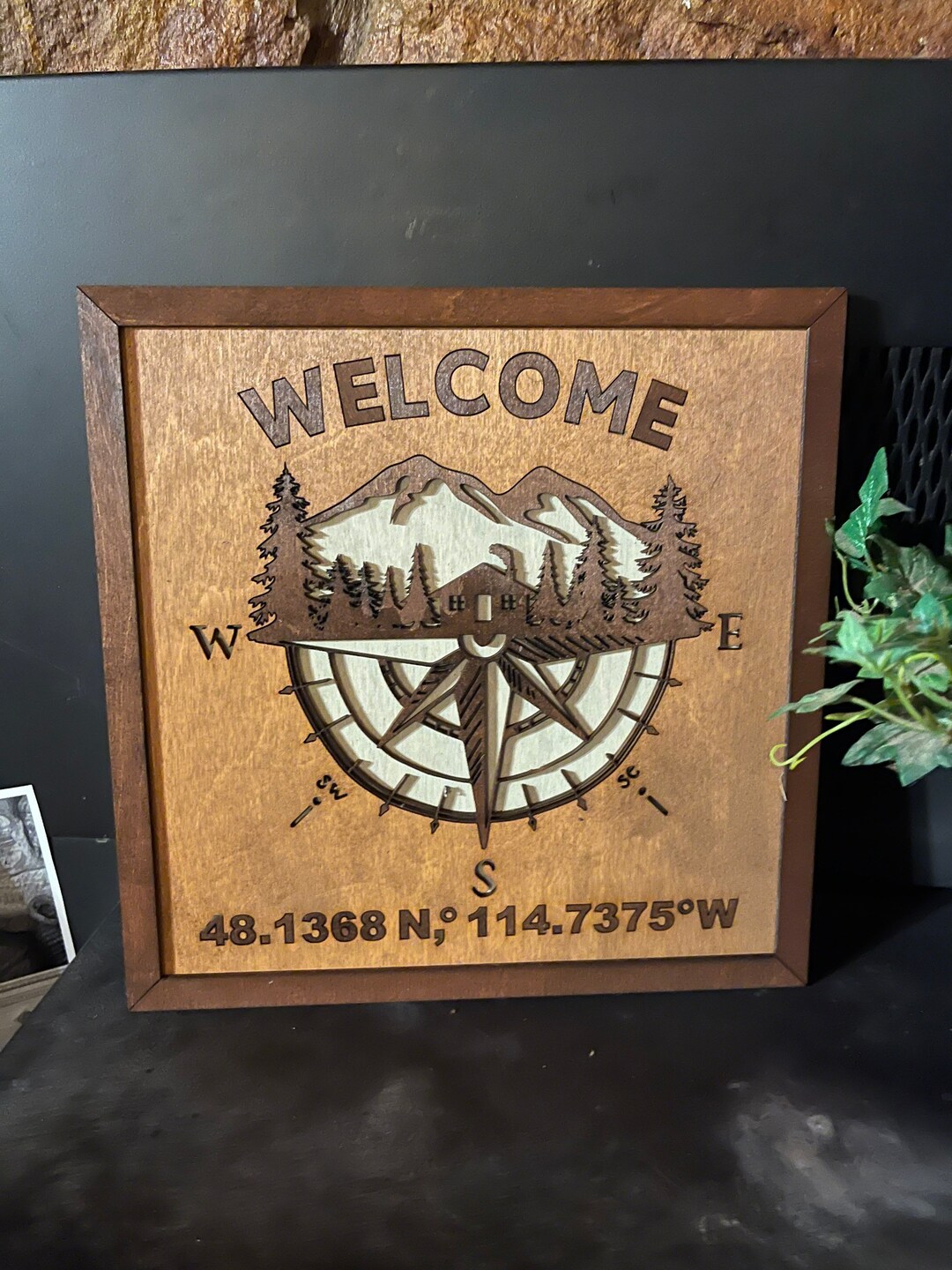 Rustic Compass Welcome Sign With Coordinates, House Warming, Closing ...