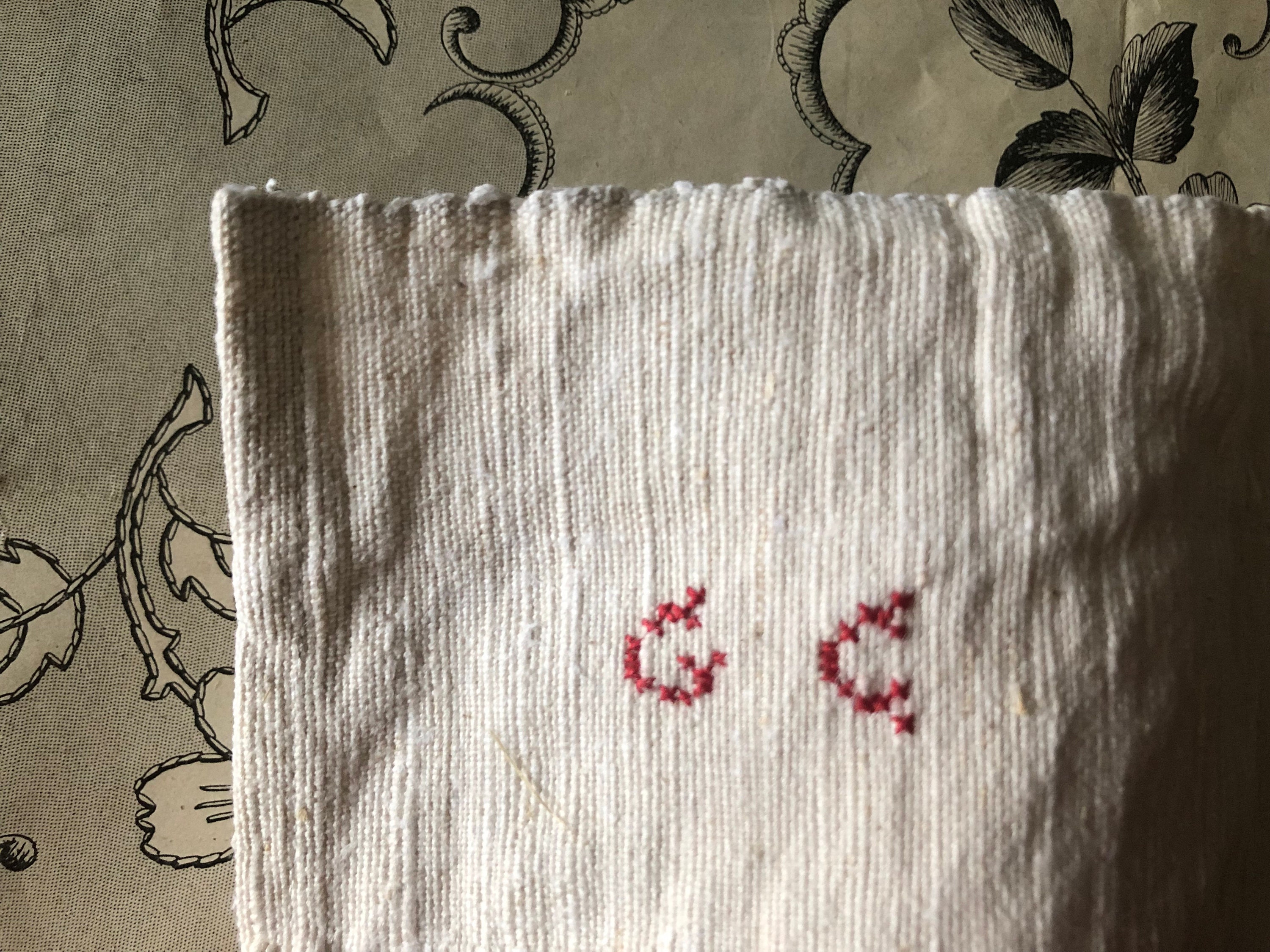 Une Grande Français Antique à L'avoine Pâle Tissée La Main Chanvre Linen Torchon Serviette C1800S