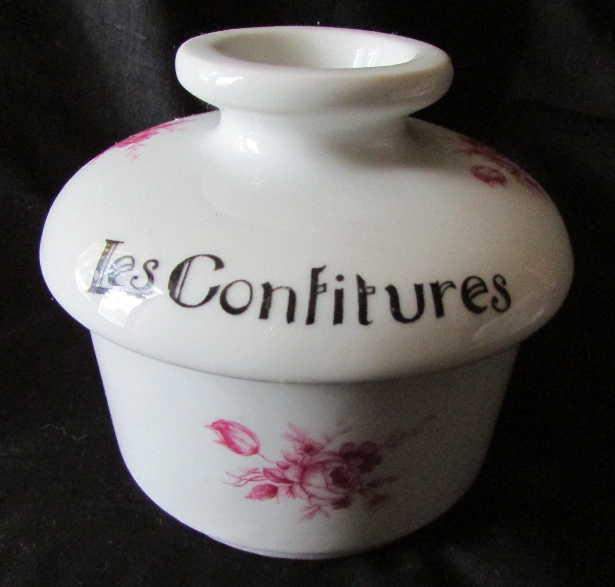 Vintage Français Les Confitures/Conteneur de Pot Confiture Par Porcelaine Lourioux