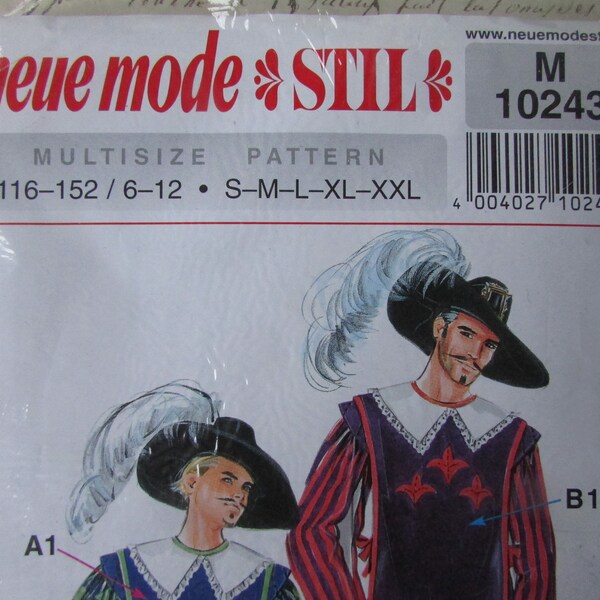 Multisize boys mens dressmaking pattern Cavalier 3 Musketeers costume pattern theatre 90's unused uncut Sml-XXL