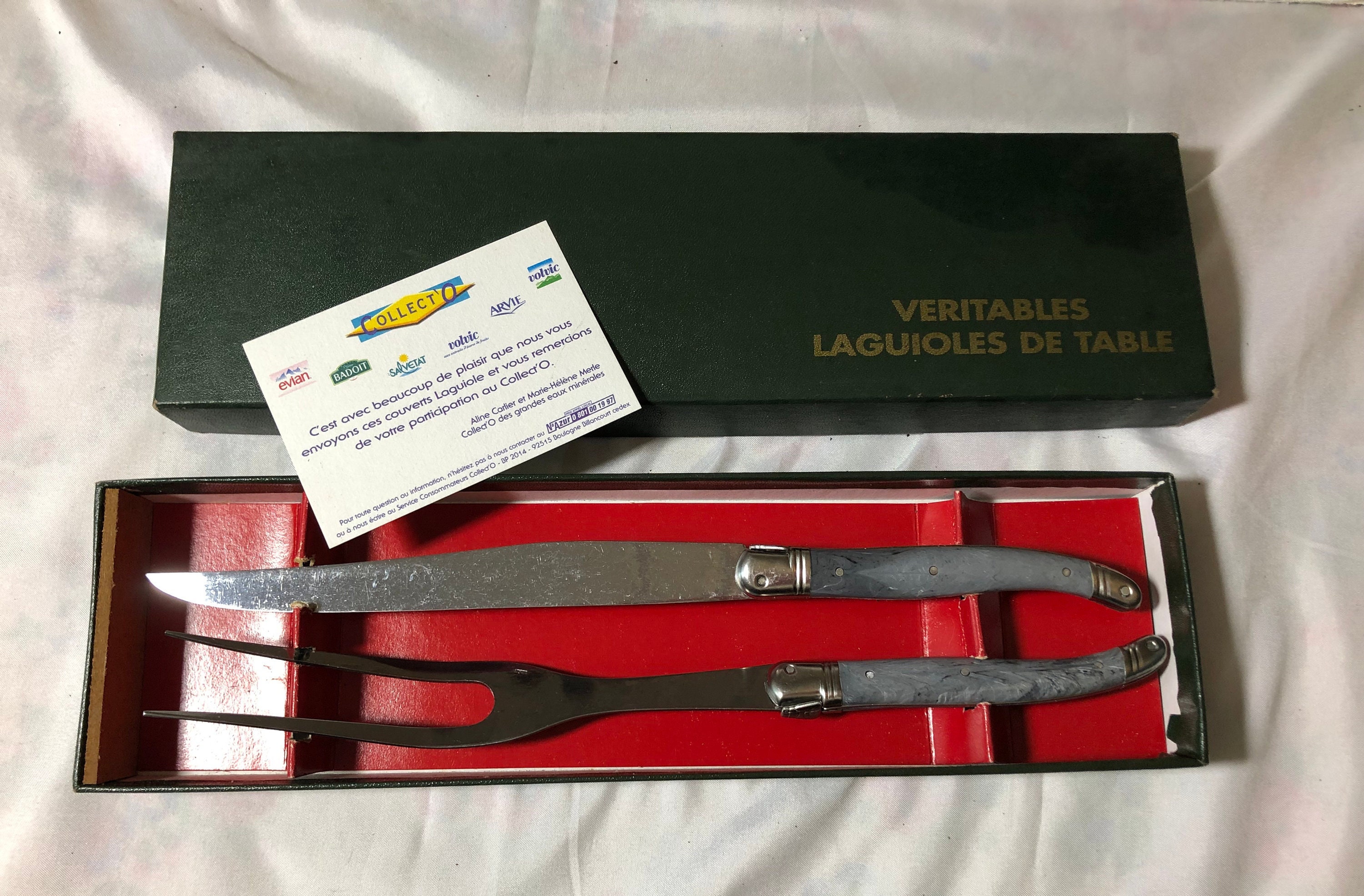 Français Laguiole Boxed Bee Handle Gris Marble Look Meat Carving Set