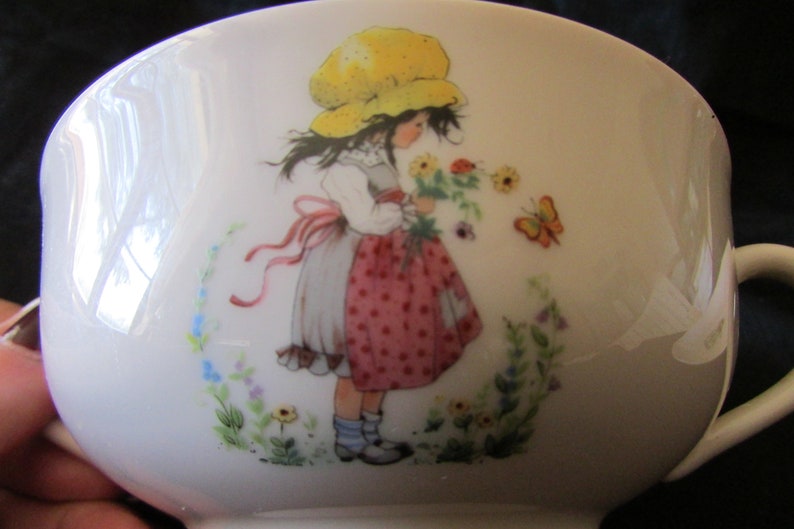 Beautiful Vintage French Holly Hobbie Limoges Porcelain Nursery Baby Pink Child/'s cup bowl and Saucer