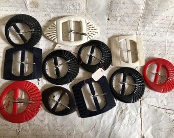 Job Lot 11 UNUSED Old Stock Antique French Early Plastic Art Deco Belt Buckles