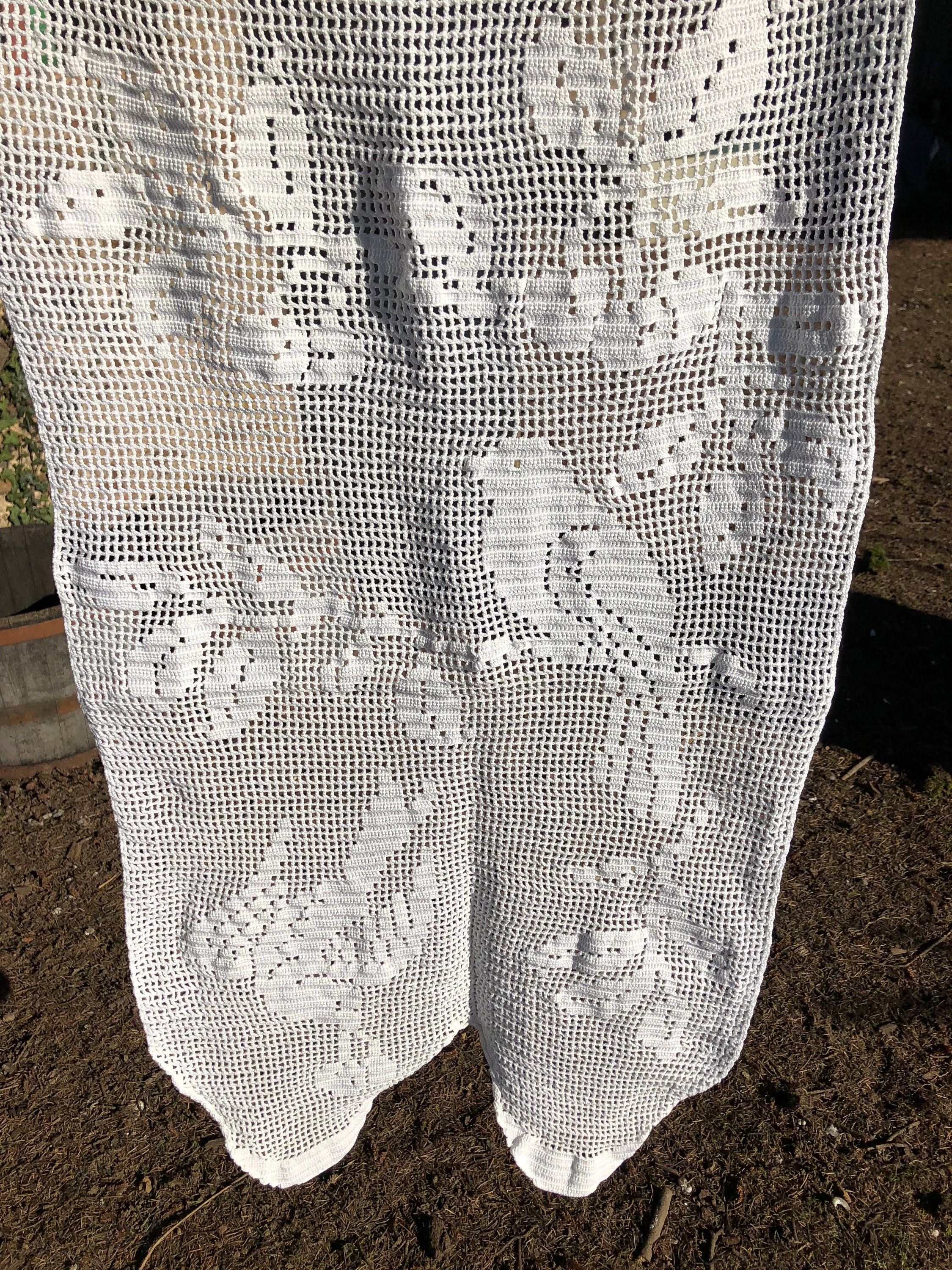 Joli Français Antique Fabriqué à La Main en Coton Crochet Petite Bird Rideau Drapé 1.37 X 3.5 Ft