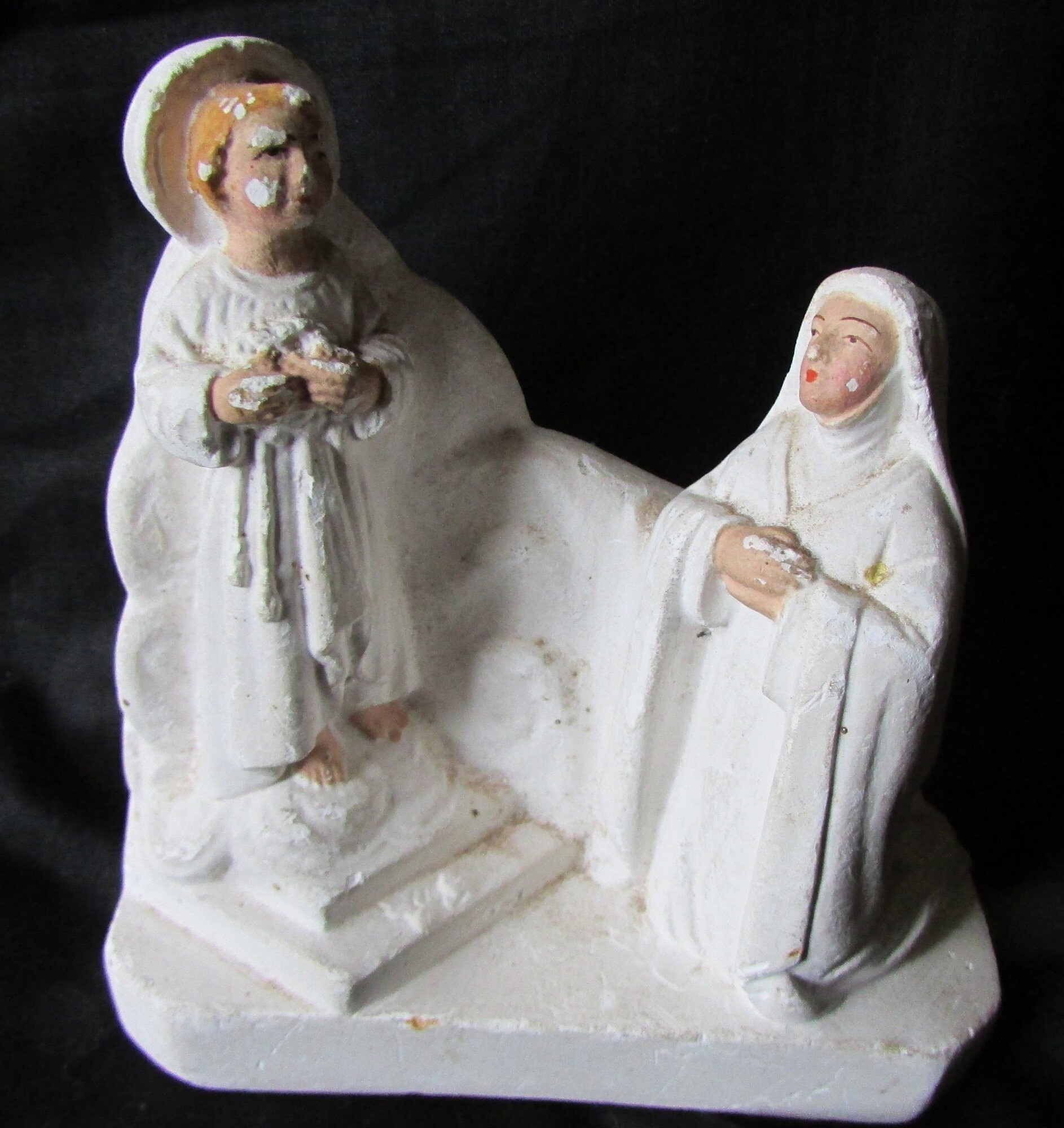 Ancien Français Sainte Communion Peintes en Chalkware Statue Plâtre de Cadeau Cornelle Toulouse C192