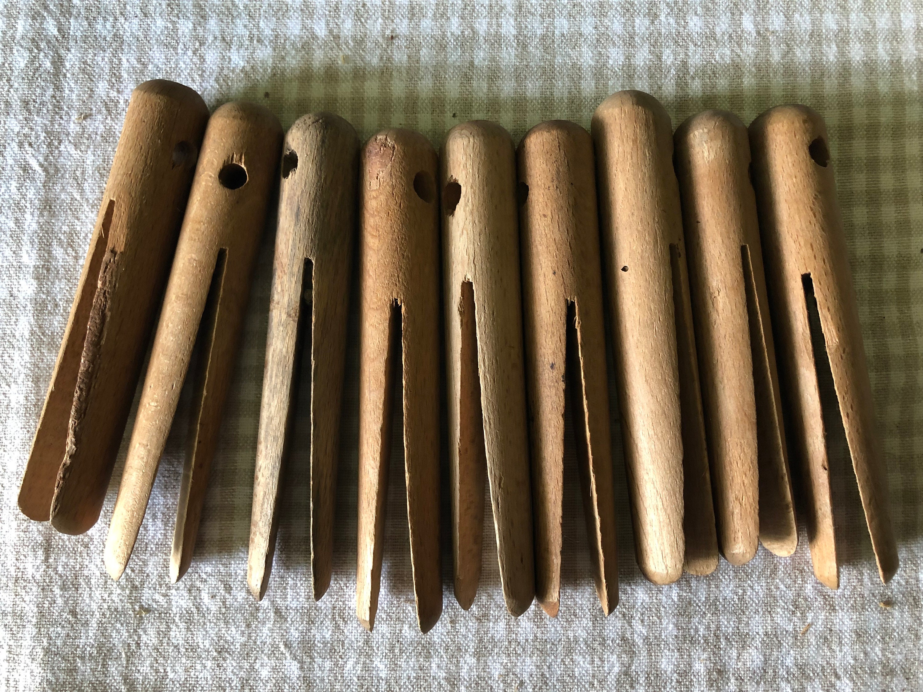 Antique French France Set 9 wooden handmade clothing pegs Etsy