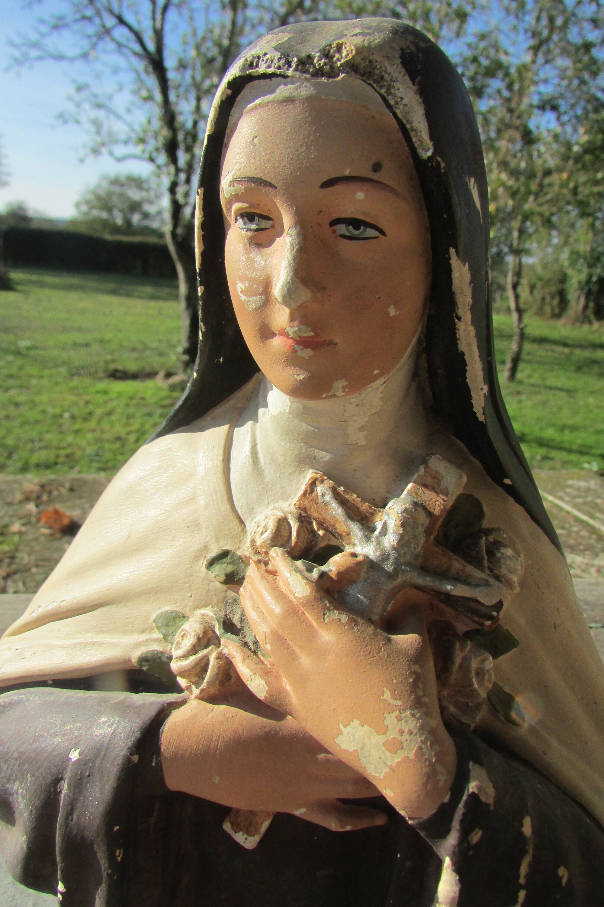 Vintage Français Plâtre Chalkware Buste Thérèse de Lisieux 1930