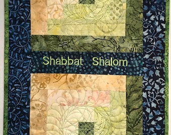 Log Cabin Batik Table Runner, Shabbat Decor (15x26)