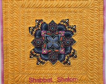 Quilted Cotton Challah Cover: Aboriginal Print, English Paper Piece Appliqué
