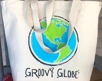 Groovy Globe Eco-friendly Recycled Cotton Canvas Tote