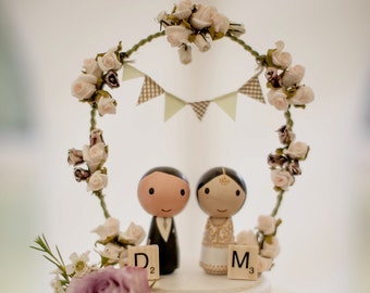 COCO Fusion Cake Topper - Personalised Wedding Cake Topper, Peg Doll Cake topper, Bride & Groom cake topper, Kokeshi Wedding Cake Topper