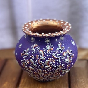 ESHA Vase - Purple & Silver Ceramic Vase - Small, Wedding decor, Eid decorations, Christmas decor, Diwali decor - Hand Painted