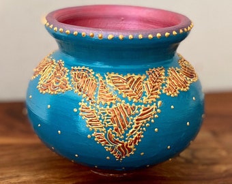 SOPHIA Ceramic Vase - Purple, Blue, Pink - Large, Wedding/Eid/Christmas/Diwali decor - Hand Painted, ceramic, gold, copper