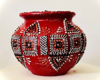 ISABELLE Vase - Red & Silver Ceramic Vase - Small, Wedding decor, Eid decorations, Christmas decor, Diwali decor - Hand Painted