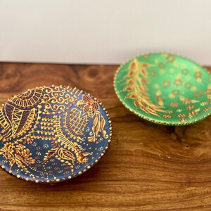 TABU Tealight Holders - Wedding/Christmas/Eid/Diwali/Hannukah/Ramadan decor/gift - Hand Painted blue & green on ceramic
