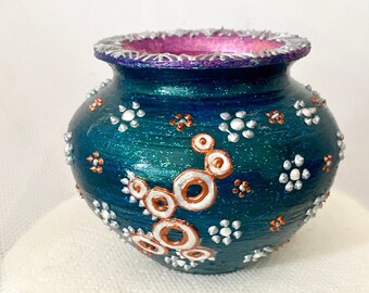 Vase AQSA - Vase en céramique foncé et argenté - Petit, Décor de mariage, Décorations de l’Aïd, Décor de Noël, Décor Diwali - Peint à la main