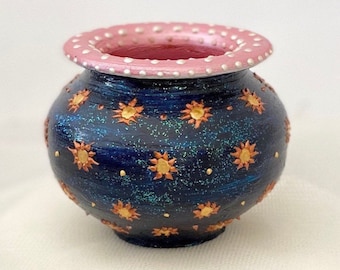 Vase RACHEL - Bleu nuit étoilée Vase en céramique - Petit, Décor de mariage, Décorations de l’Aïd, Décor de Noël, Décor de Diwali - Peint à la main
