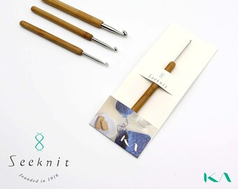 Seeknit, KA, Crochet Hook with Aluminium tip 13 cm, Knitting Needle, Bamboo Crochet Hook