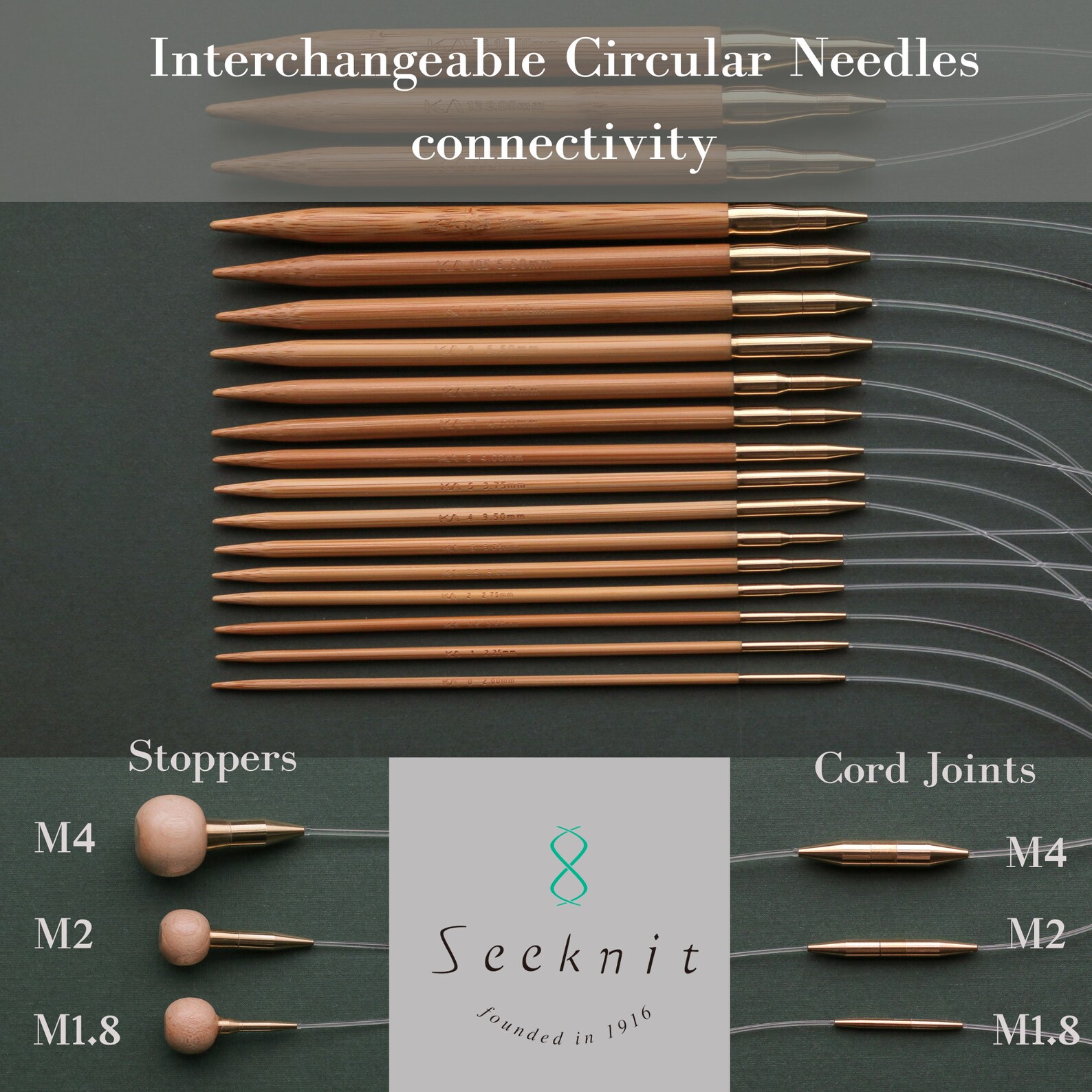 Seeknit Nylon-Kabel 52 Cm, M2 Gewinde – Für Austauschbare Rundstricknadeln, Mit Drehgelenk