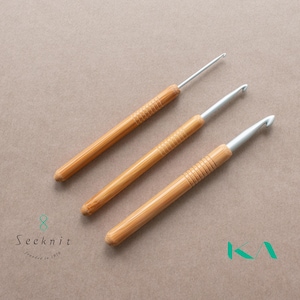 Seeknit, Crochet Hook with Aluminium tip 13 cm, Knitting Needle, Bamboo Crochet Hook