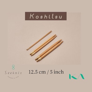Seeknit Koshitsu 5 inch / 12.5 cm Bamboo Interchangeable Knitting Needle Pair Tips, Brass fitting, (Size US 0 - 15 / 2.00 - 10.00 mm)