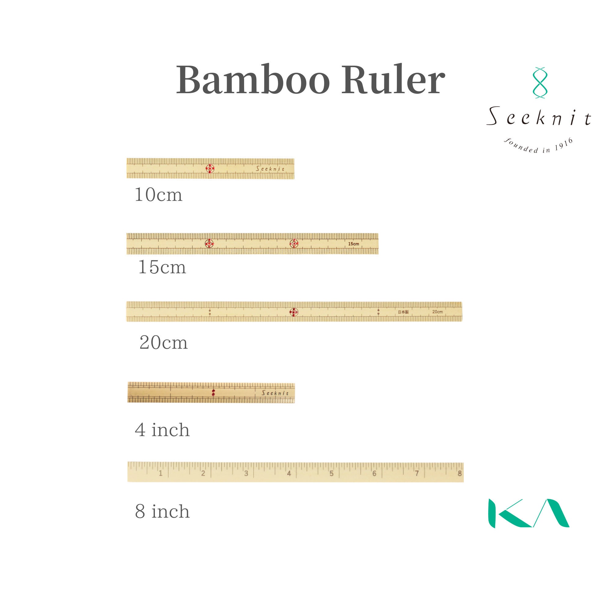 Seeknit Bamboo Ruler 15 Cm 20 Cm 8 Inch Scale Marks on Both