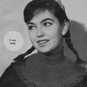 Polo collar/insert/dickie in rib.  Vintage 1950s knitted pattern for women. Knitted on two needles, in 4 ply yarn.  Instant download PDF.