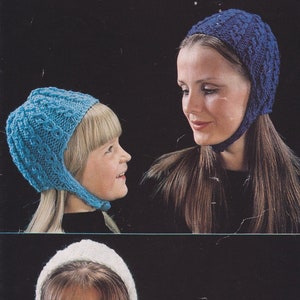 Erwachsene + Kinder Mützen / Helme / Fliegermützen.  Vintage Winterstile.  1960er Jahre Strickmuster.  Digitaler Download PDF.