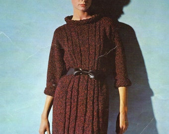 Women's shift dress. 34-44 inch bust. 1960s chic vintage knitting pattern in aran/10 ply yarn. Digital download PDF.