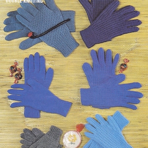 Gloves for the whole family, knitted on two needles, in DK yarn.  Vintage knitting pattern.  Instant download PDF.