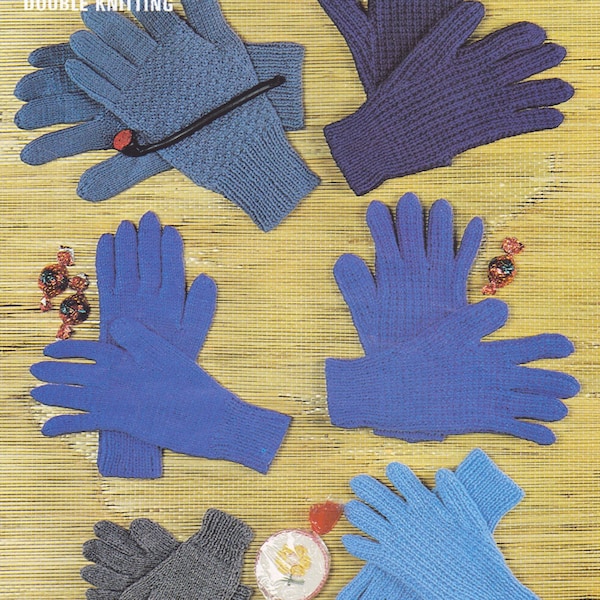 Gloves for the whole family, knitted on two needles, in DK yarn.  Vintage knitting pattern.  Instant download PDF.