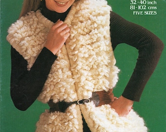 Women's loopy knit sleeveless jacket/gilet.  A fun vintage pattern in aran yarn.  Instant digital download PDF.