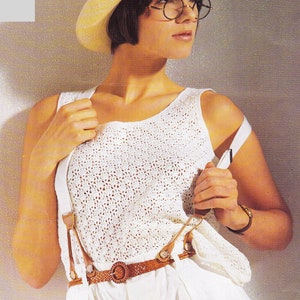 Women&#39;s crochet vest, tank top for summer.  Sleeveless lacy crochet with scoop neck design.  Vintage crochet pattern. Instant download PDF.