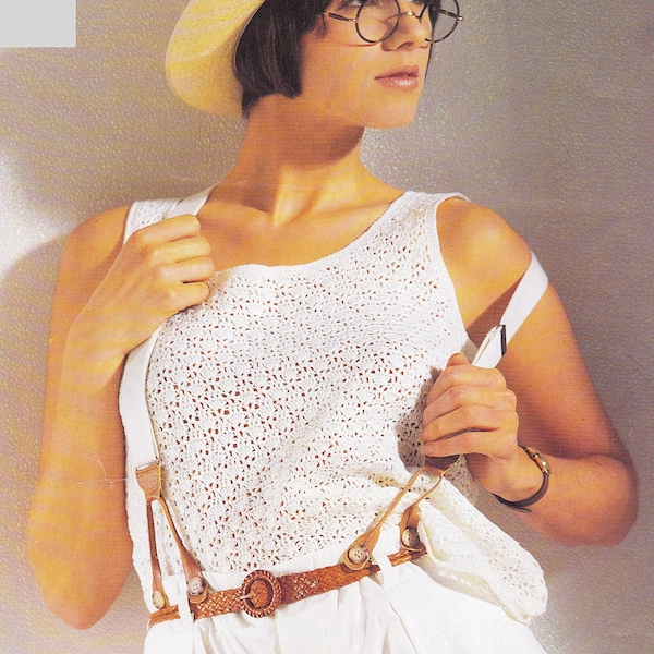 Women's crochet vest, tank top for summer.  Sleeveless lacy crochet with scoop neck design.  Vintage crochet pattern. Instant download PDF.