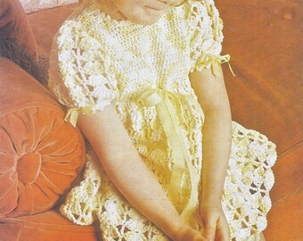 Girl's dress: crochet lacy party dress. 2/4 years, (22 - 24 inch chest), in DK. Vintage crochet pattern.   Instant download PDF.