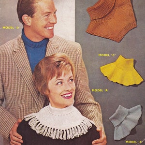 Polo collars/dickies/windcheaters for women + men, in a variety of yarns. Vintage knitting pattern.  Instant download PDF.