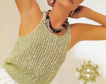 Women's vest top/tank, summer knit.  Simple sleeveless style, lace stitch in DK.  Vintage 1980s knitting pattern.  Digital download PDF.