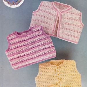 Waistcoat/tank top/popover designs for babies + children. Cute vintage knitting + crochet pattern, 18-24 inch chest.  Digital download PDF.