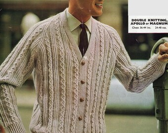 Vintage 1960s Cabled Cardigan Knitting Pattern: Men's Raglan (PDF Download)