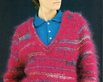 Women's v-neck jumper/sweater.  Casual fit. Cosy. Vintage knitting pattern.  Instant digital download PDF.