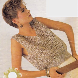 Women&#39;s open knit vest/top.  Casual, simple summer style. 30-44 inch chest. A quick to make vintage knitting pattern.  Instant download PDF.