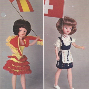 Doll&#39;s national costumes - Spanish + Swiss dresses to knit for a 12-inch doll, 4ply yarns. Vintage knitting pattern. Instant download PDF.
