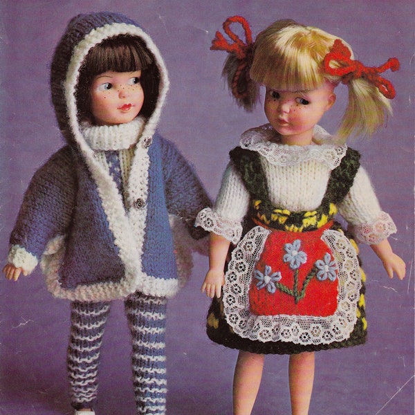 Patch doll's clothes: cape, sweater + tights, + an Austrian outfit!  To fit a 9-inch doll.  Vintage knitting pattern.  Instant download PDF.