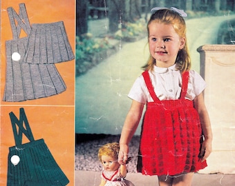 Girl's knit skirts: pleated + patterned skirt, with straps. 3-10 years, in DK.  Vintage knitting pattern.  Instant download PDF.